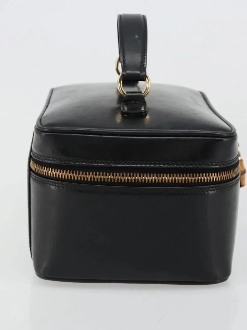 GUCCI Vanity Hand Bag Leather Black Gold 032 1956 0150 Auth ka4794